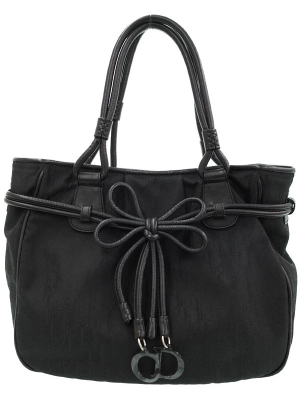 Christian Dior black Diorissimo bow tote dual leather handles front Black